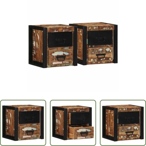 vidaXL Madera reciclada -  Mesilla de noche multicolor 40x35x40 cm madera maciza reciclada