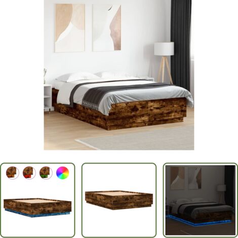 vidaXL Madera roble ahumado -  Estructura cama con luces LED madera roble ahumado 120x200 cm