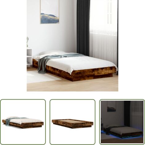 vidaXL Madera roble ahumado -  Estructura cama con luces LED madera roble ahumado 75x190 cm