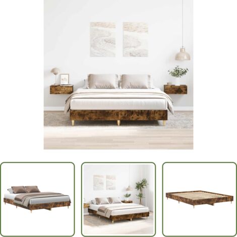 vidaXL Madera roble ahumado -  Estructura de cama sin colchón madera roble ahumado 140x200 cm