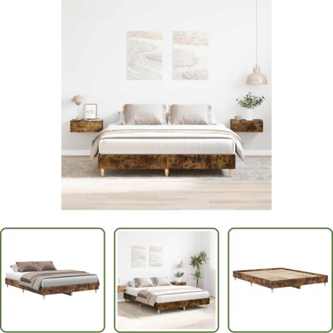 vidaXL Madera roble ahumado -  Estructura de cama sin colchón madera roble ahumado 150x200 cm