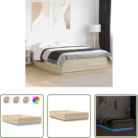 vidaXL Madera roble -  Estructura cama con luces LED madera roble Sonoma 150x200 cm