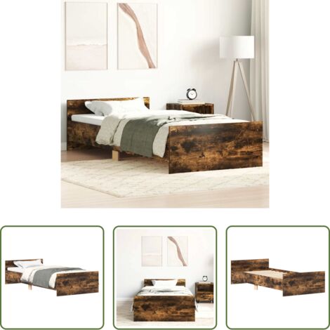 vidaXL Madera roble -  Estructura cama sin colchón madera roble ahumado 75x190 cm