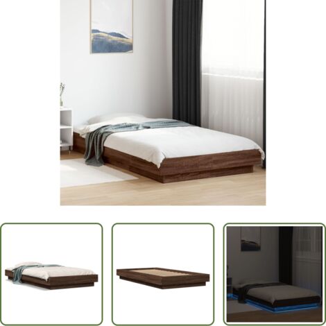 vidaXL Madera roble -  Estructura de cama con luces LED madera roble marrón 90x200 cm