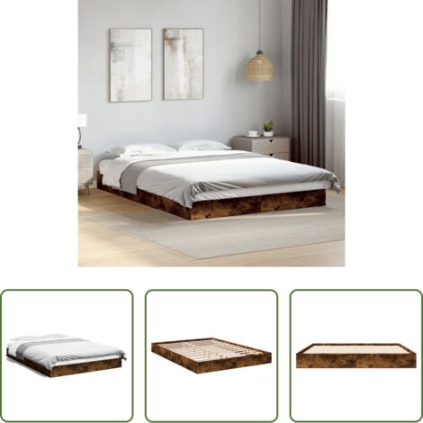 vidaXL Madera roble -  Estructura de cama sin colchón madera roble ahumado 140x200 cm