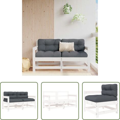 vidaXL Madera -  Sillones de jardín con cojines 2 uds madera maciza pino blanco