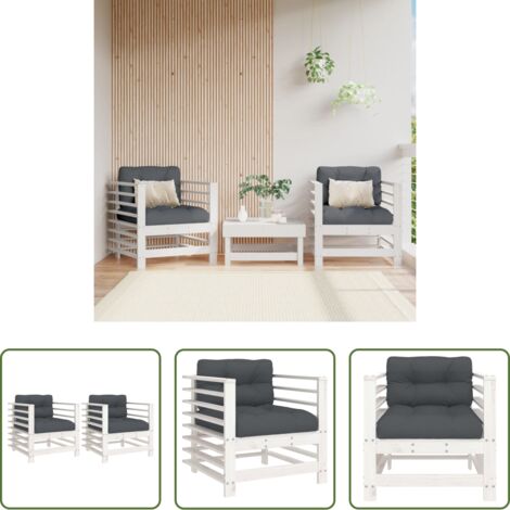 vidaXL Madera -  Sillones de jardín con cojines 2 uds madera maciza pino blanco