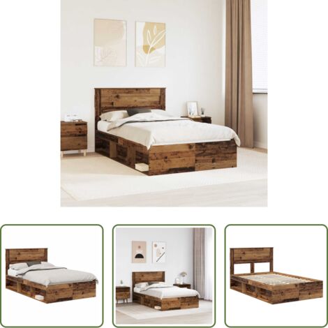 vidaXL Madera vieja -  Estructura de cama con cabecera Madera vieja 135 x 190 cm
