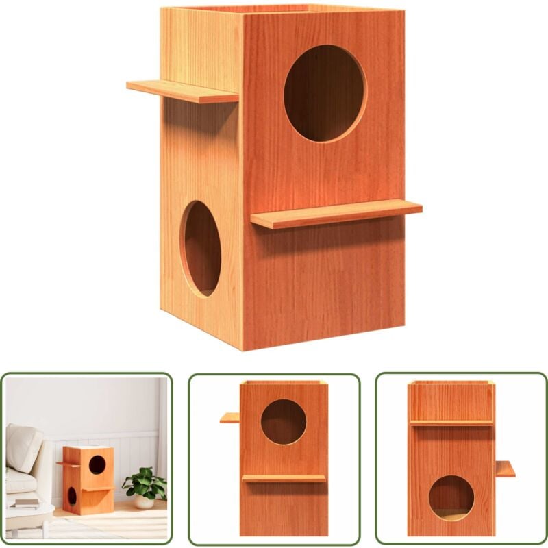 The Living Store - vidaXL Maison pour chat cire marron 43x43x60 cm bois de pin massif