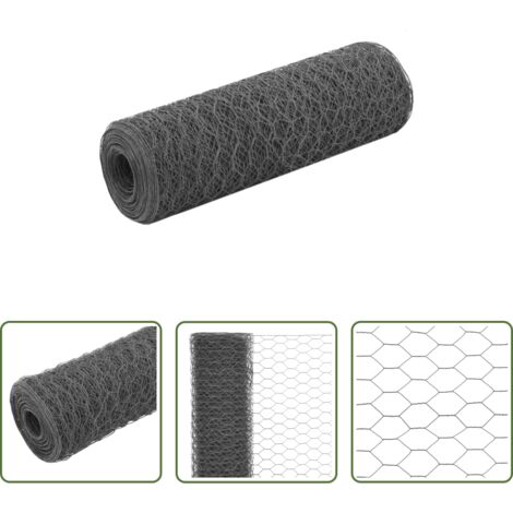 vidaXL Malla de PVC -  Alambrada de gallinero acero revestimiento PVC gris 25x0,5 m