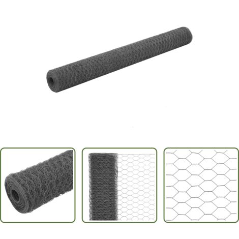 vidaXL Malla de PVC -  Alambrada de gallinero acero revestimiento PVC gris 25x1,2 m
