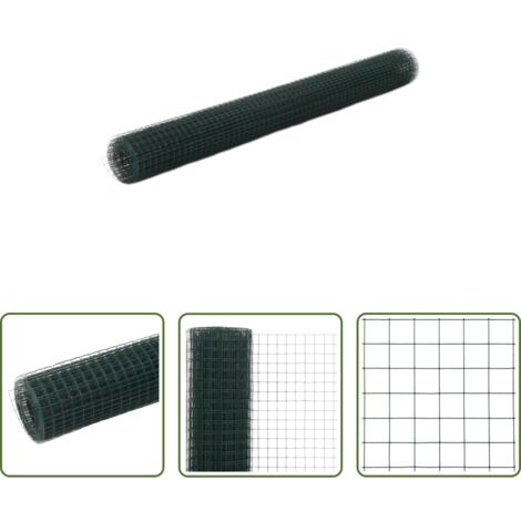 vidaXL Malla para aves -  Alambrada de gallinero acero recubrimiento PVC verde 25x1,5 m