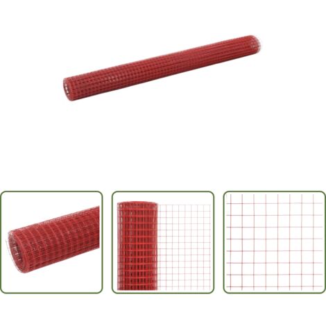 vidaXL Malla para vallar -  Alambrada de gallinero acero revestimiento PVC rojo 10x1,5 m