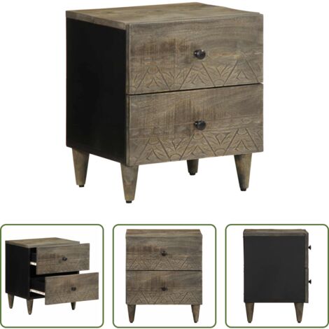 vidaXL Mango -  Mesita de noche de madera maciza de mango gris claro 40x33x46cm