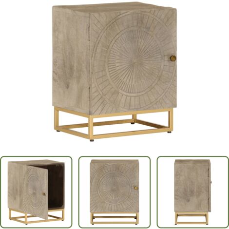 vidaXL Mango -  Mesita de noche madera maciza de mango y hierro 40x30x50 cm