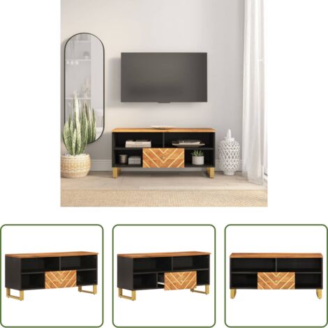 vidaXL Mango -  Mueble de TV madera maciza mango marrón y negro 100x33,5x46 cm
