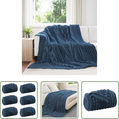 vidaXL Manta de forro polar -  Mantitas de Sofá 6 pcs Azul marino 240 x 220 cm Lana