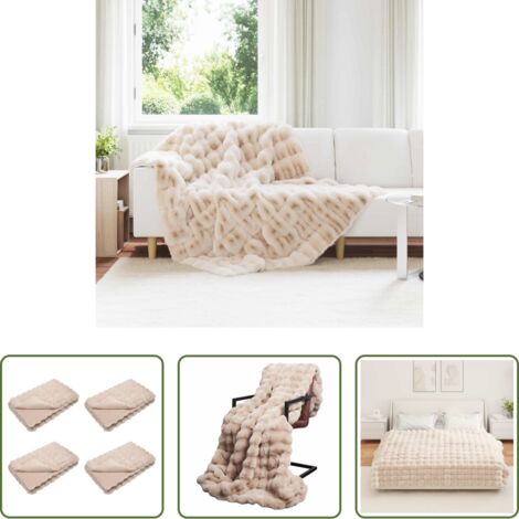 vidaXL Manta de invierno -  Manta de de conejo sintético antideslizante Olite 4 pcs Beige