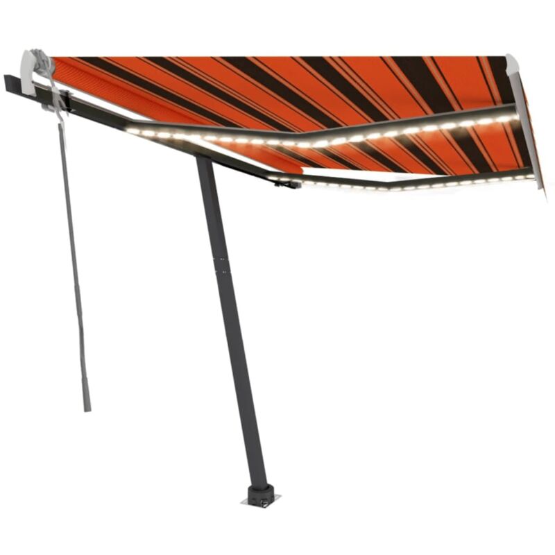 vidaXL Manual Retractable Awning with LED 350x250 cm Orange and Brown - Orange