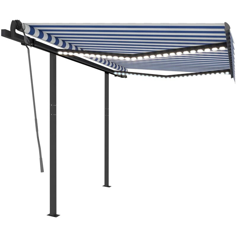 vidaXL Manual Retractable Awning with LED 3x2.5 m Blue and White - Blue