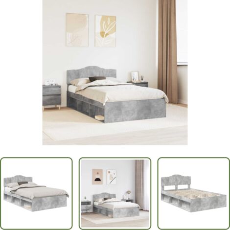 vidaXL Marco de cama -  Estructura de cama con cabecera Gris concreto 135 x 190 cm