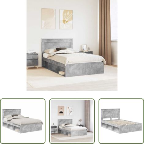 vidaXL Marco de cama -  Estructura de cama con cabecera Gris concreto 135 x 190 cm