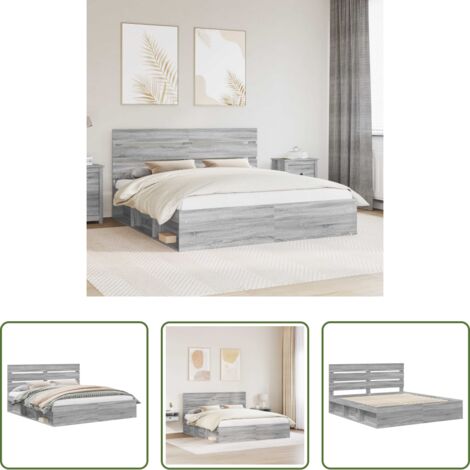 vidaXL Marco de cama -  Estructura de cama con cabecera Gris Sonoma 200 x 200 cm