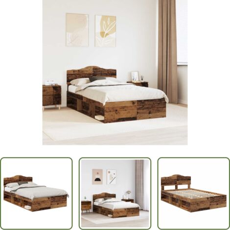 vidaXL Marco de cama -  Estructura de cama con cabecera Madera vieja 135 x 190 cm