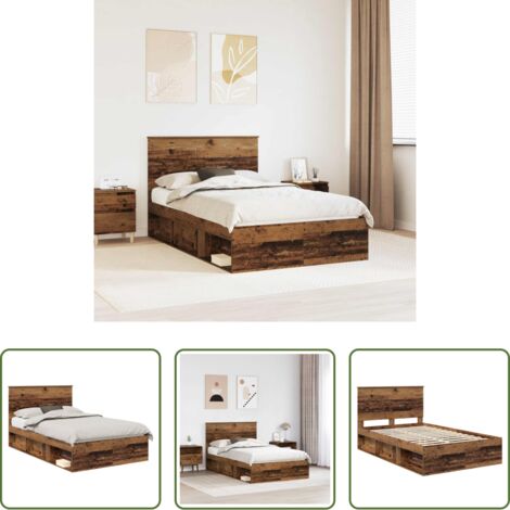 vidaXL Marco de cama -  Estructura de cama con cabecera Madera vieja 135 x 190 cm