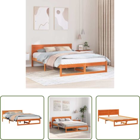 vidaXL Marco de cama -  Estructura de cama con cabecera Marrón cera 150 x 200 cm