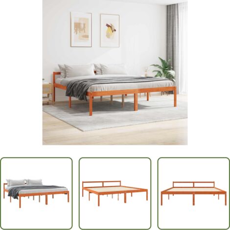 vidaXL Marco de cama -  Estructura de cama con cabecera Marrón cera 200 x 200 cm