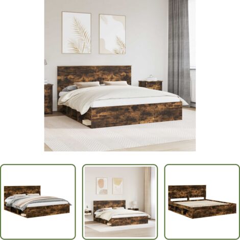 vidaXL Marco de cama -  Estructura de cama con cabecera Roble ahumado 200 x 200 cm