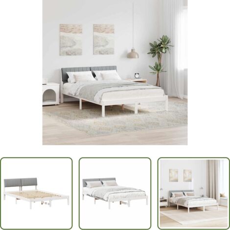 vidaXL Marco de cama -  Estructura de cama con cabecera y gris claro 135 x 190 cm