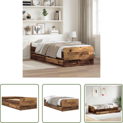 vidaXL Marco de cama -  Estructura de cama con cajón Madera envejecida 100 x 200 cm