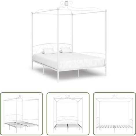 vidaXL Marco de cama -  Estructura de cama con dosel sin colchón metal blanco 180x200cm