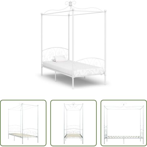 vidaXL Marco de cama -  Estructura de cama con dosel sin colchón metal blanco 90x200 cm