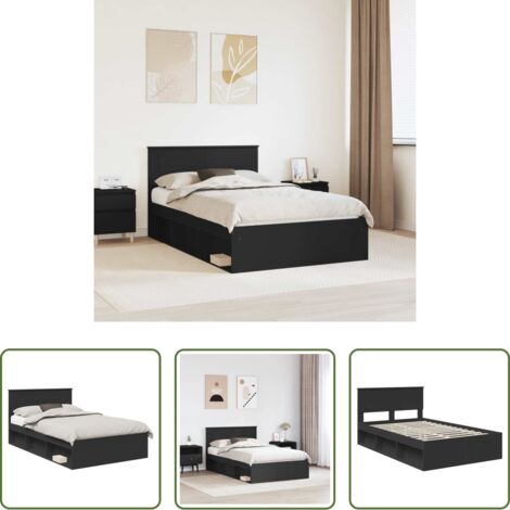 vidaXL Marco de cama -  Estructura de cama Negro 135 x 190 cm Madera de ingeniería