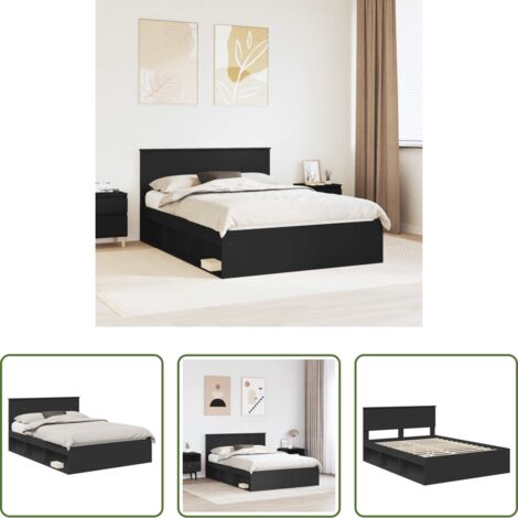 vidaXL Marco de cama -  Estructura de cama Negro 135 x 190 cm Madera de pino macizo
