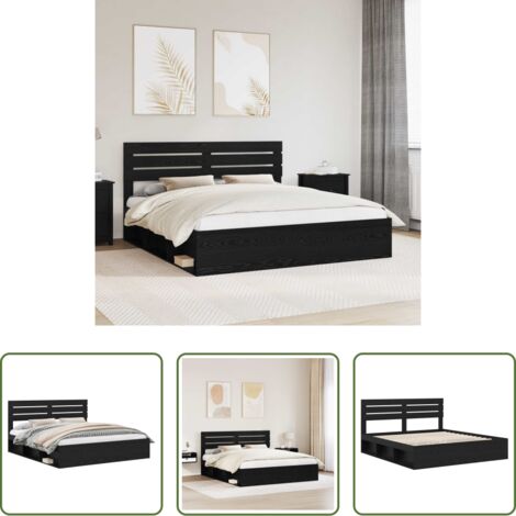 vidaXL Marco de cama -  Estructura de cama Negro 200 x 200 cm Madera de pino macizo