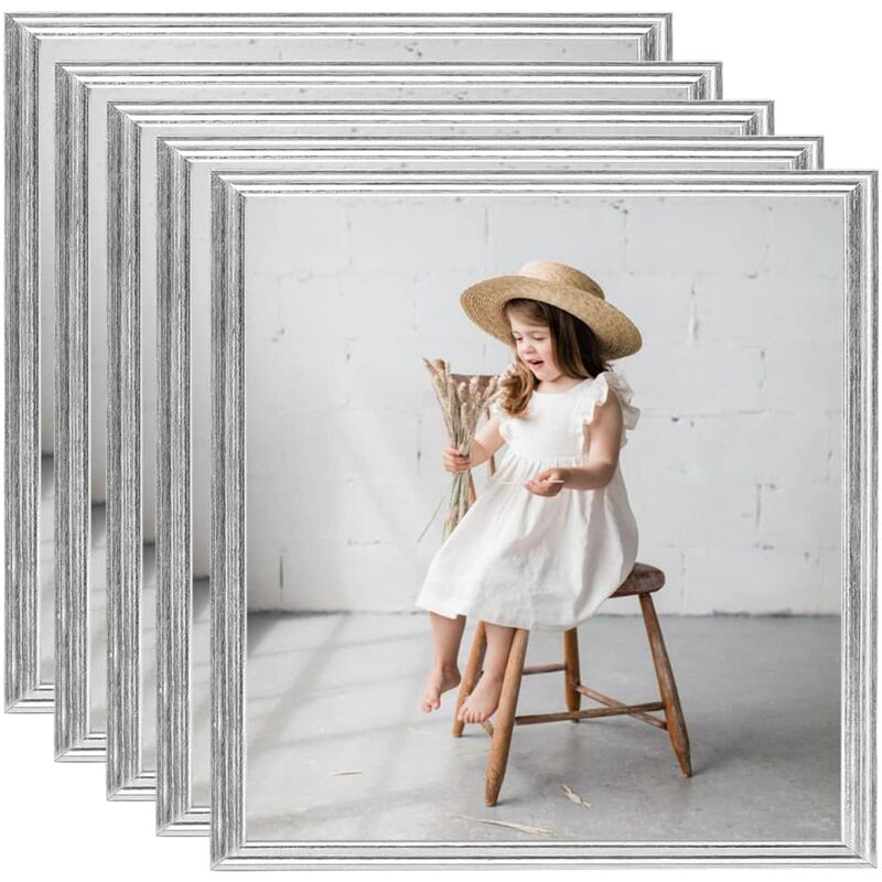 

vidaXL Marcos de foto collage de pared/mesa 5 uds plateado MDF 40x40cm - Plateado
