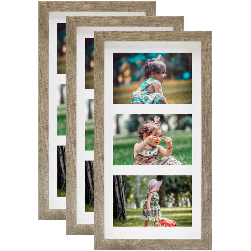 

vidaXL Marcos de fotos 3D 3 uds madera oscura 18x35cm foto 3x(10x15cm) - Marrón