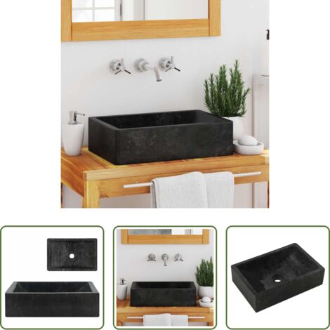 vidaXL Mármol para baño -  Lavabo de mármol negro con brillo 45x30x12 cm