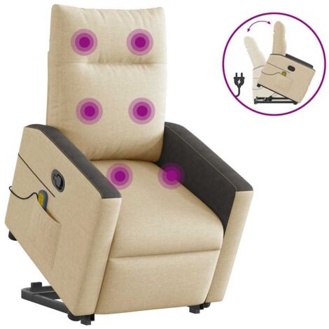 vidaXL Massagesessel mit Aufstehhilfe Creme Stoff