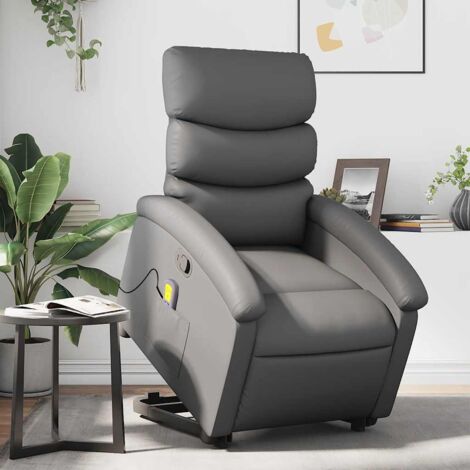 vidaXL Massagesessel mit Aufstehhilfe Grau Kunstleder
