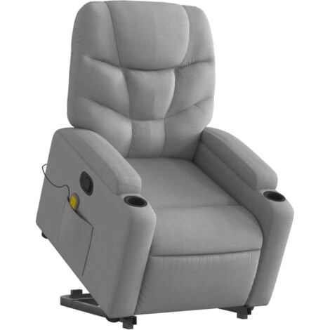 vidaXL Massagesessel mit Aufstehhilfe Hellgrau Stoff
