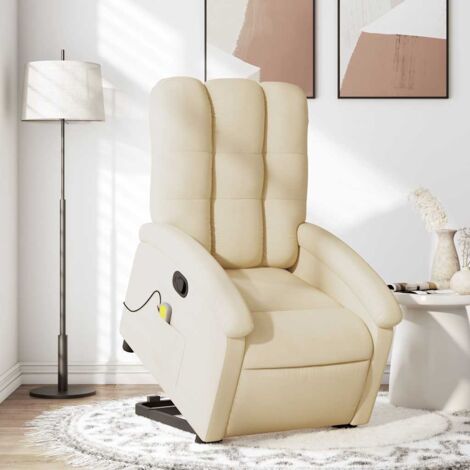 vidaXL Massagesessel mit Neigefunktion Creme Stoff