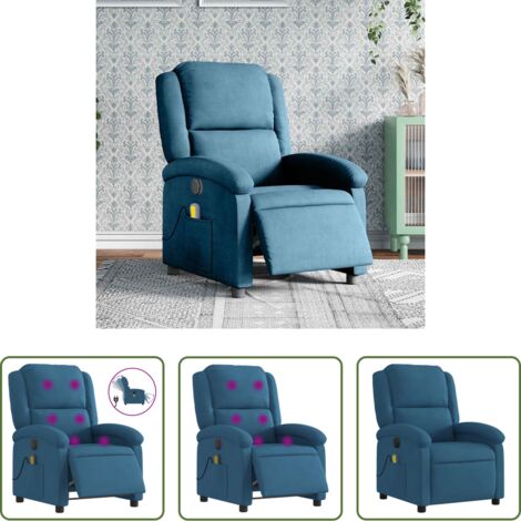 vidaXL Massaggio con vibrazione -  Poltrona Massaggiante Reclinabile Elettrica Blu in Velluto