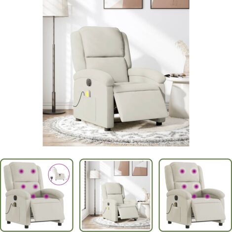 vidaXL Massaggio con vibrazione -  Poltrona Massaggiante Reclinabile Elettrica Crema Velluto