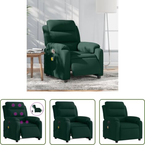 vidaXL Massaggio con vibrazione -  Poltrona Massaggiante Reclinabile Elettrica Verde Scuro Velluto