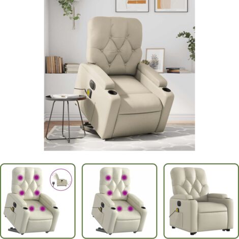 vidaXL Massaggio per anziani -  Poltrona Alzapersona Elettrica Reclinabile Crema in Similpelle